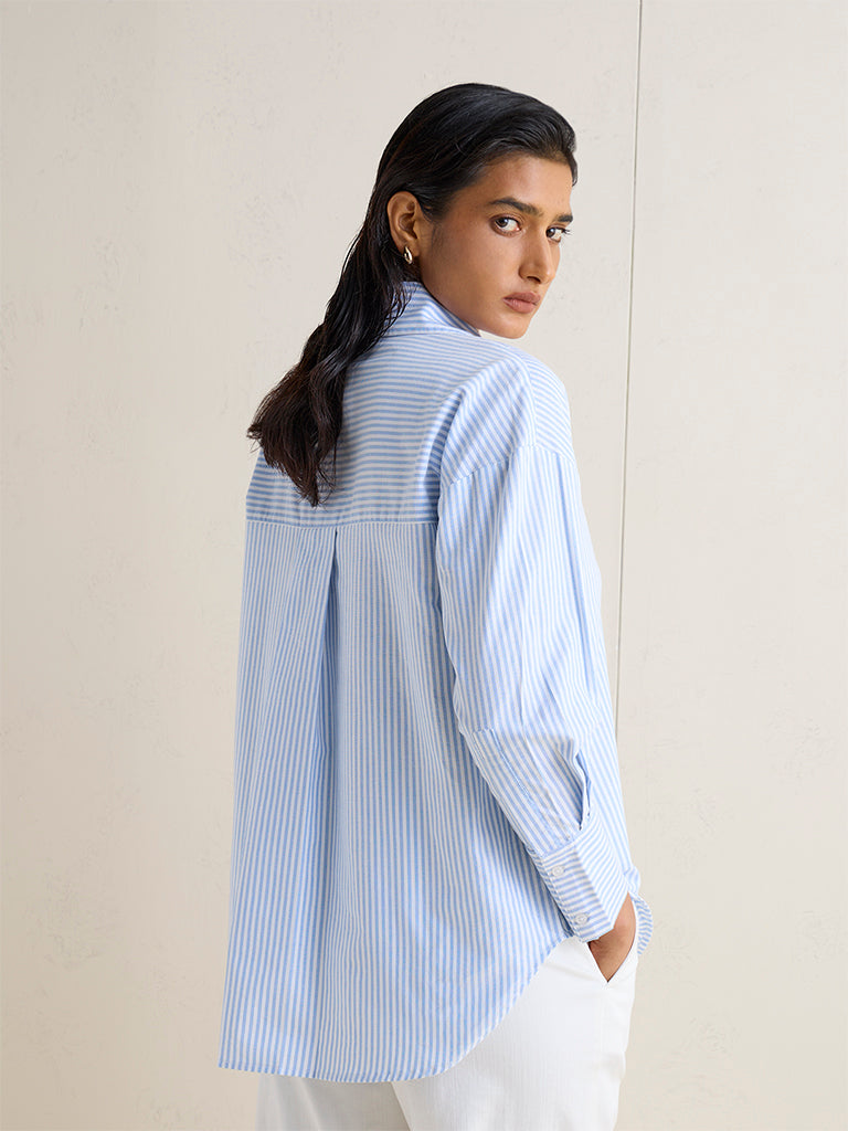 Wardrobe Blue Striped Cotton Shirt