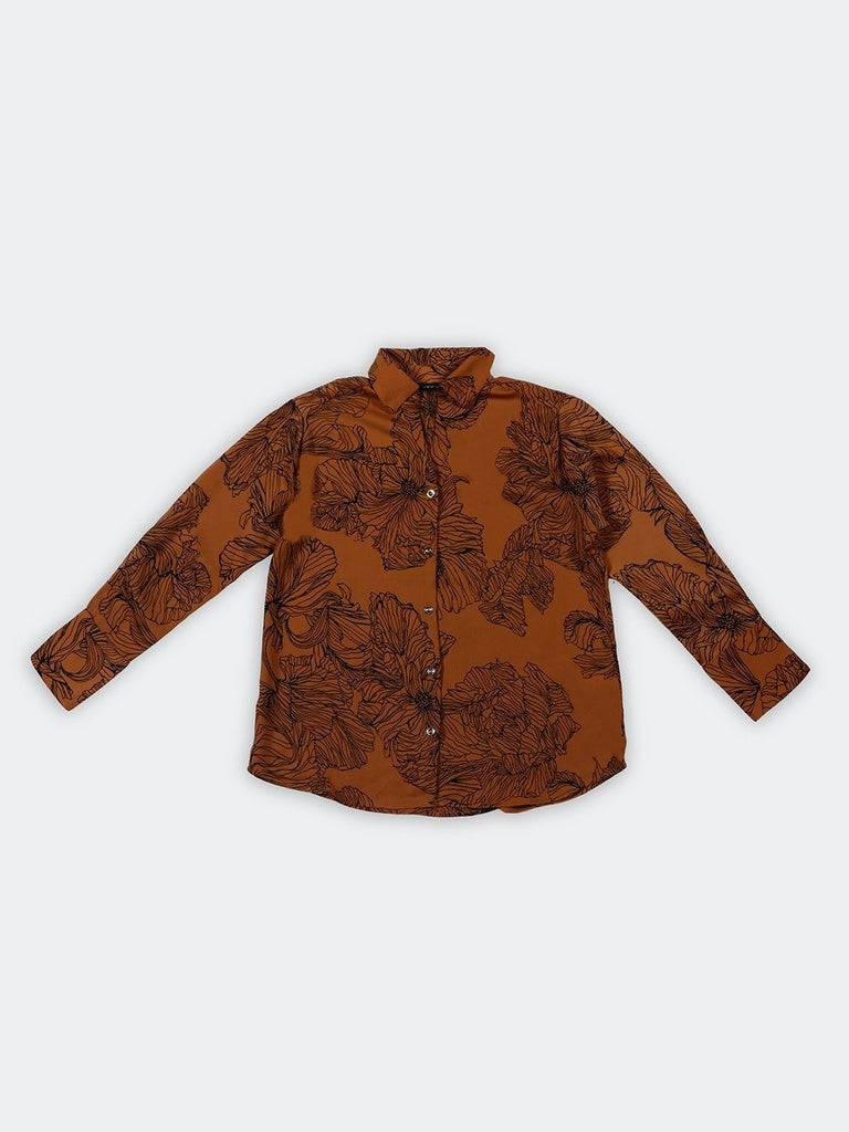 Wardrobe Brown Floral Design Satin Shirt