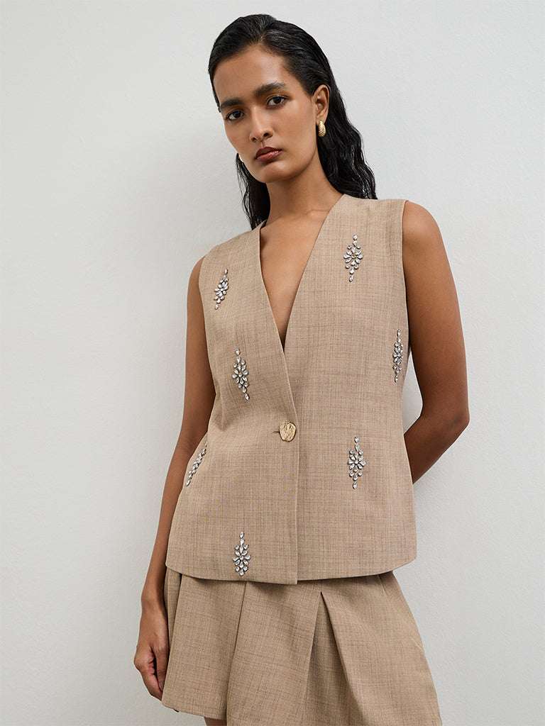 Wardrobe Beige Diamante Embellished Top