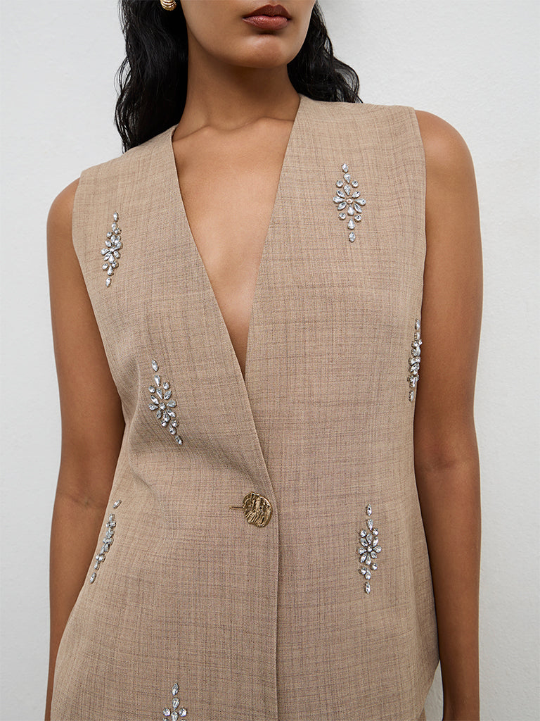 Wardrobe Beige Diamante Embellished Top