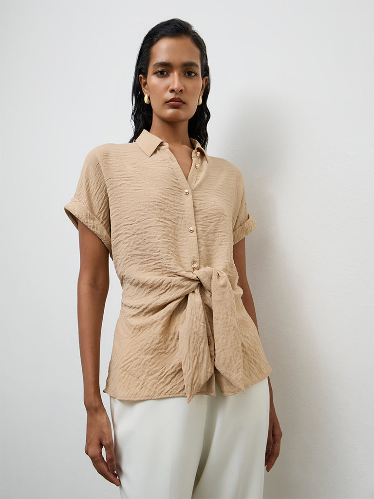 Wardrobe Beige Knot-Detail Shirt