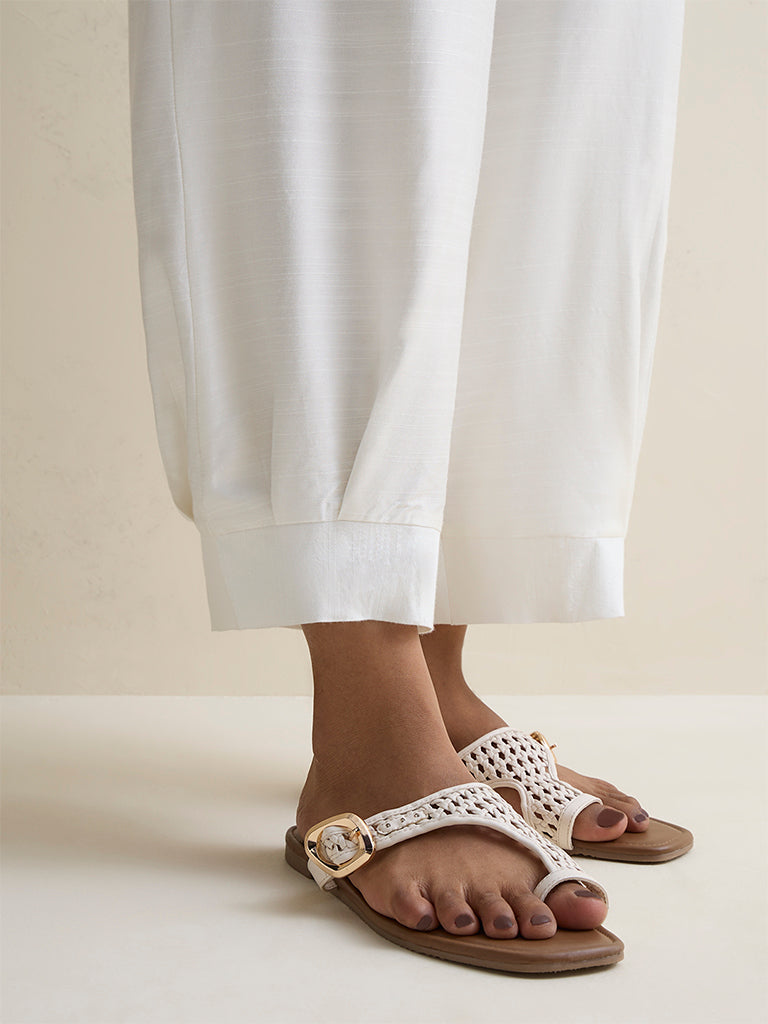 Zuba White Silk Blend Solid Pants