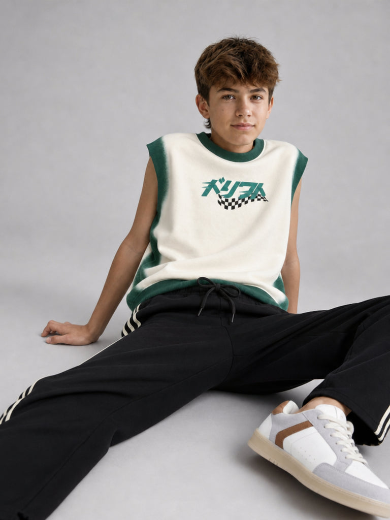 Boys Green Racer-Inspired Cotton T-Shirt