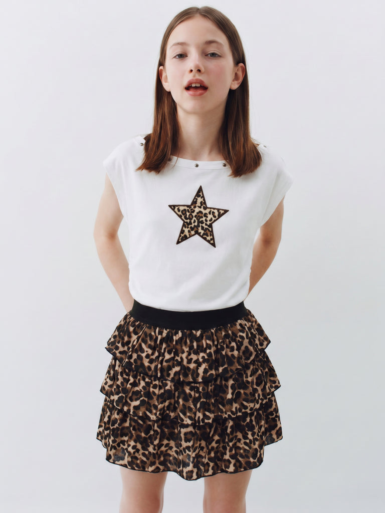Girls White Star-Printed Cotton-Blend Top