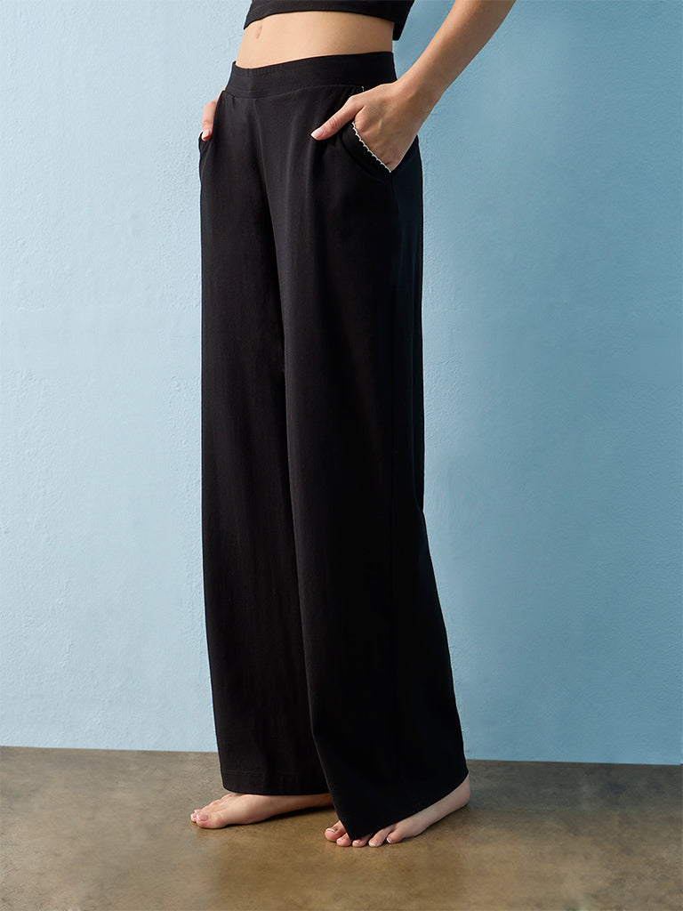 Superstar Black High-Rise Cotton-Blend Pants