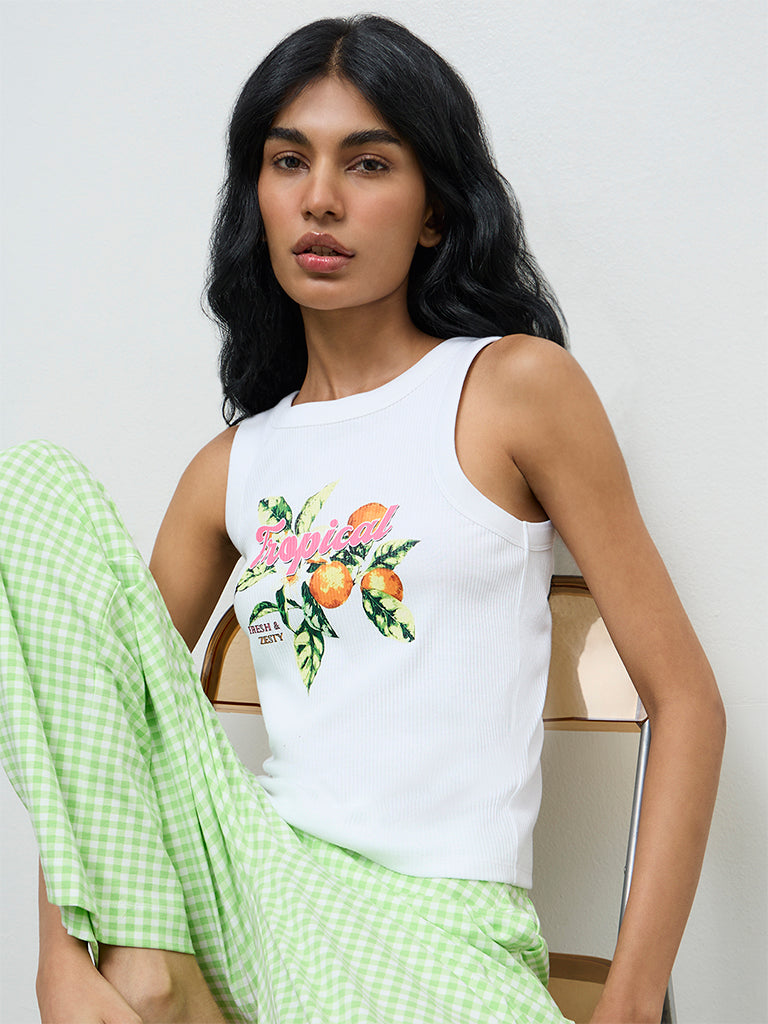 Superstar White Graphic Printed Cotton-Blend Top