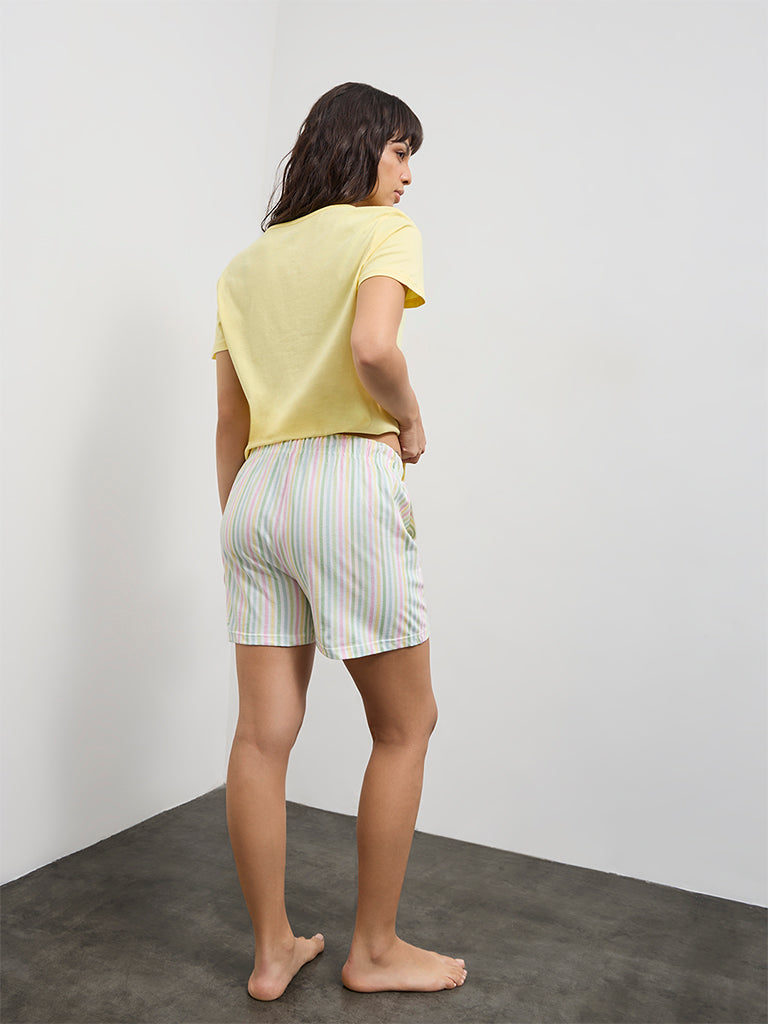Wunderlove Multicolor Striped High-Rise Cotton Shorts