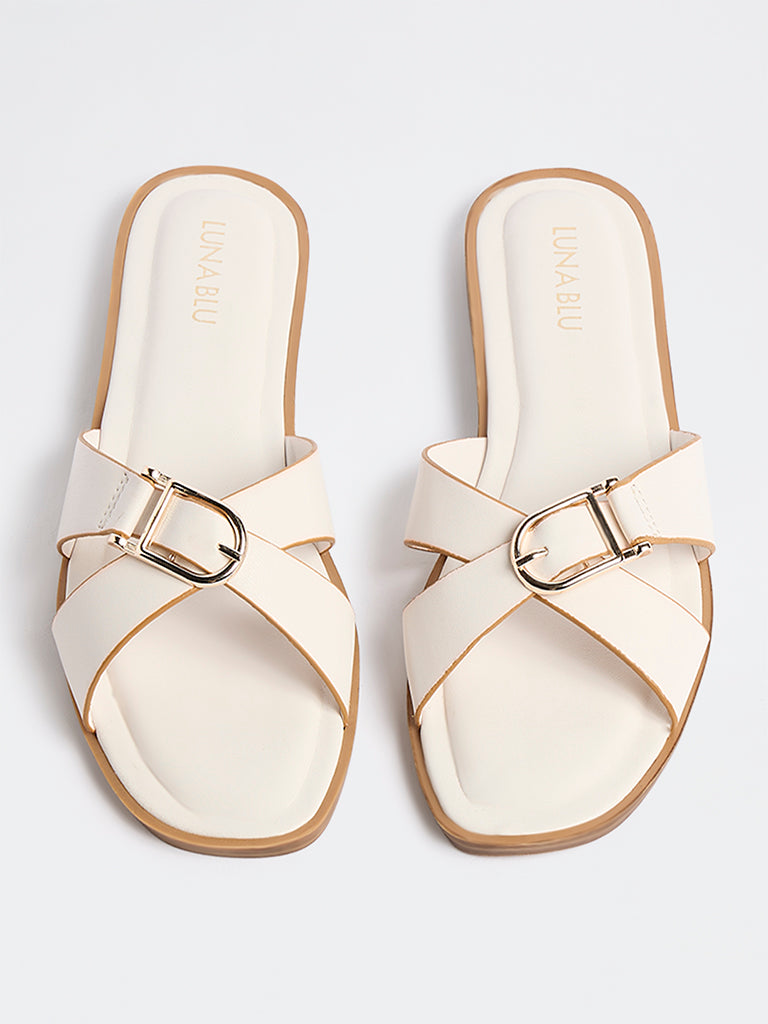 LUNA BLU White Criss-Cross Strap Slides