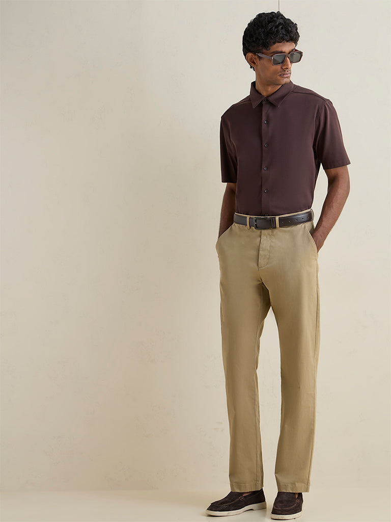 Ascot Brown Solid Relaxed-Fit Shirt