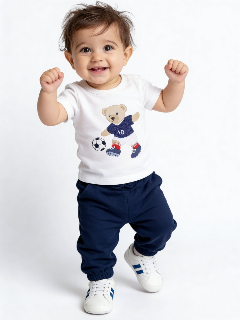 HOP Baby Boys White Printed T-Shirt and Jogger Set