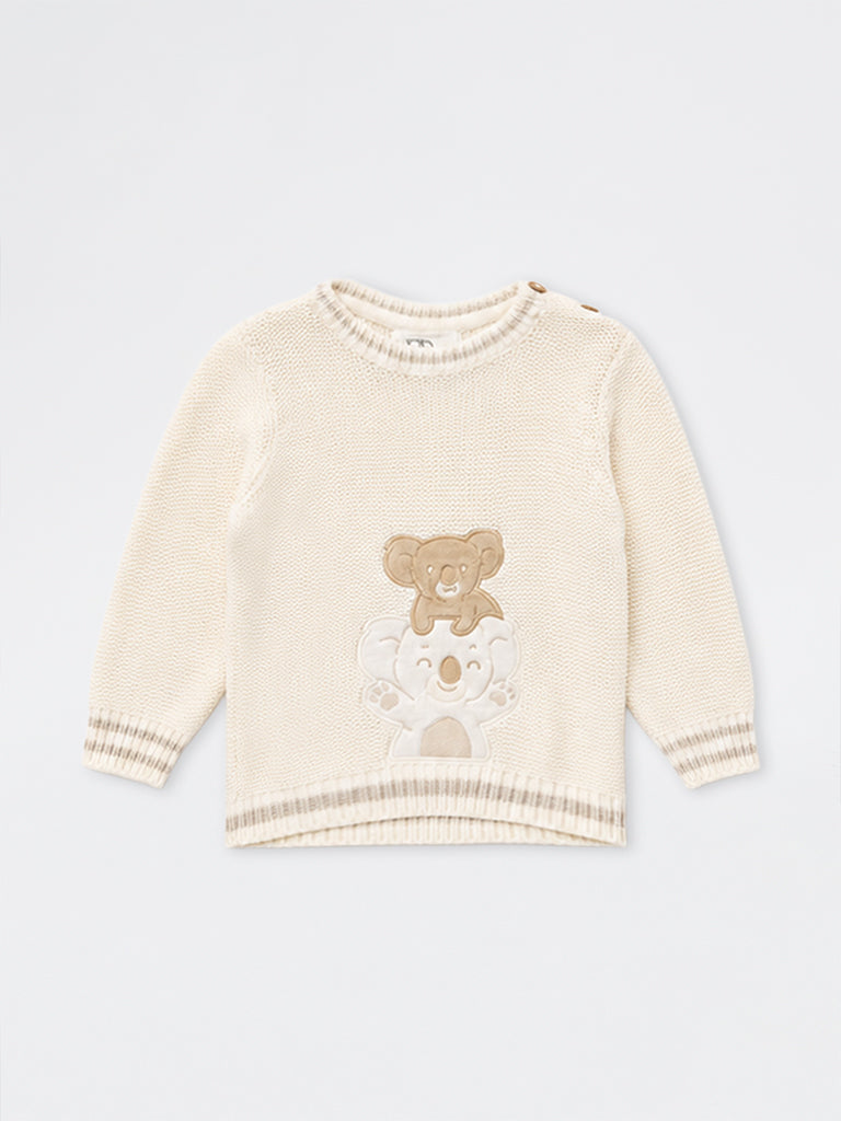 HOP Baby Boys Off-White Koala Design Cotton Sweater