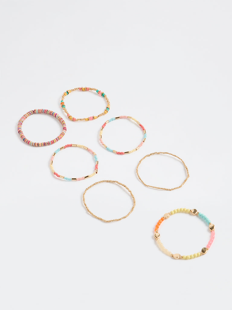 Westside Accessories Multicolour Beaded Stack Bracelets - Pack of 7