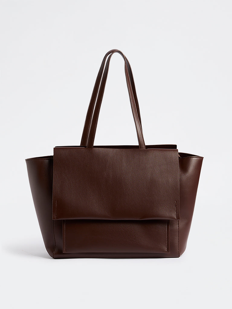 Westside Accessories Dark Brown Flap Design Tote Bag