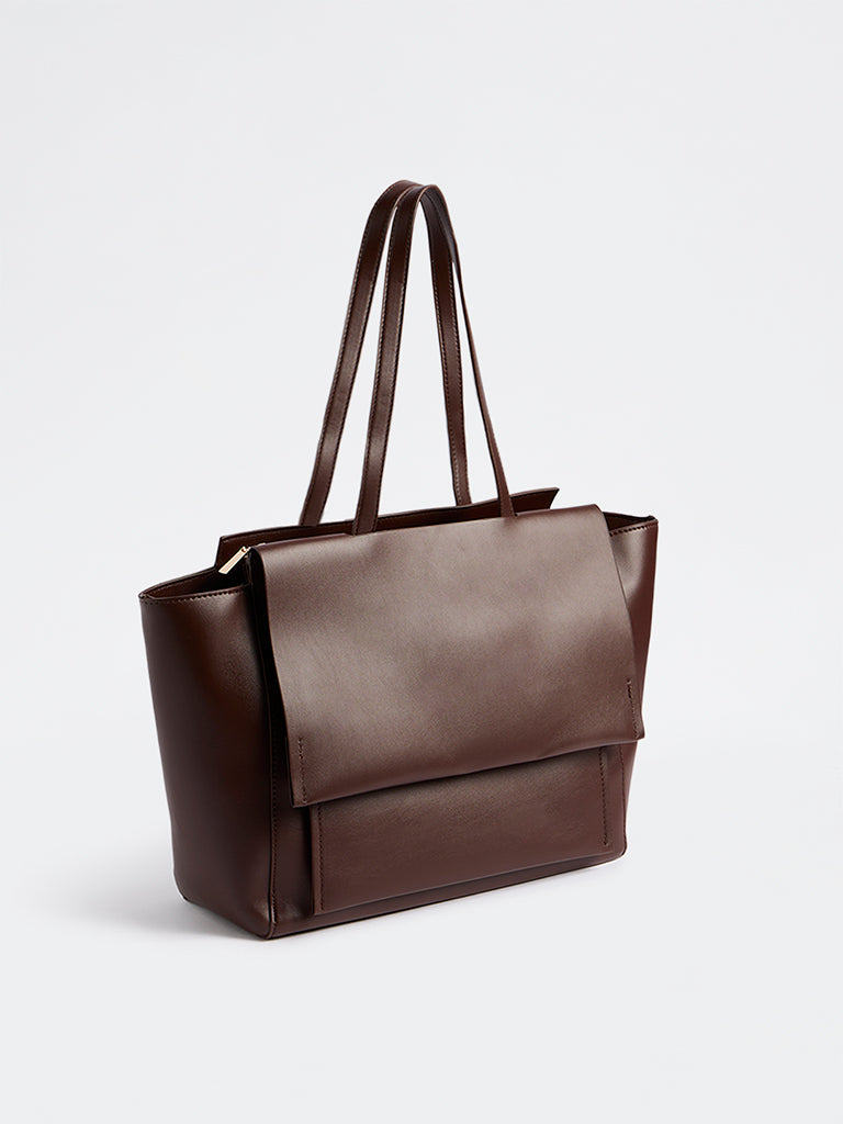 Westside Accessories Dark Brown Flap Design Tote Bag