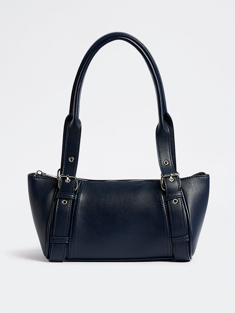 Westside Navy Buckle-Detailed Shoulder Bag