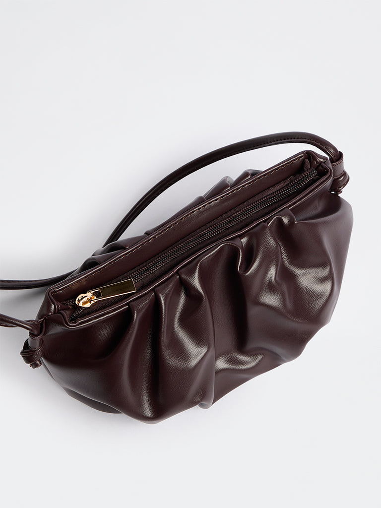 Westside Dark Brown Pleated Sling Bag