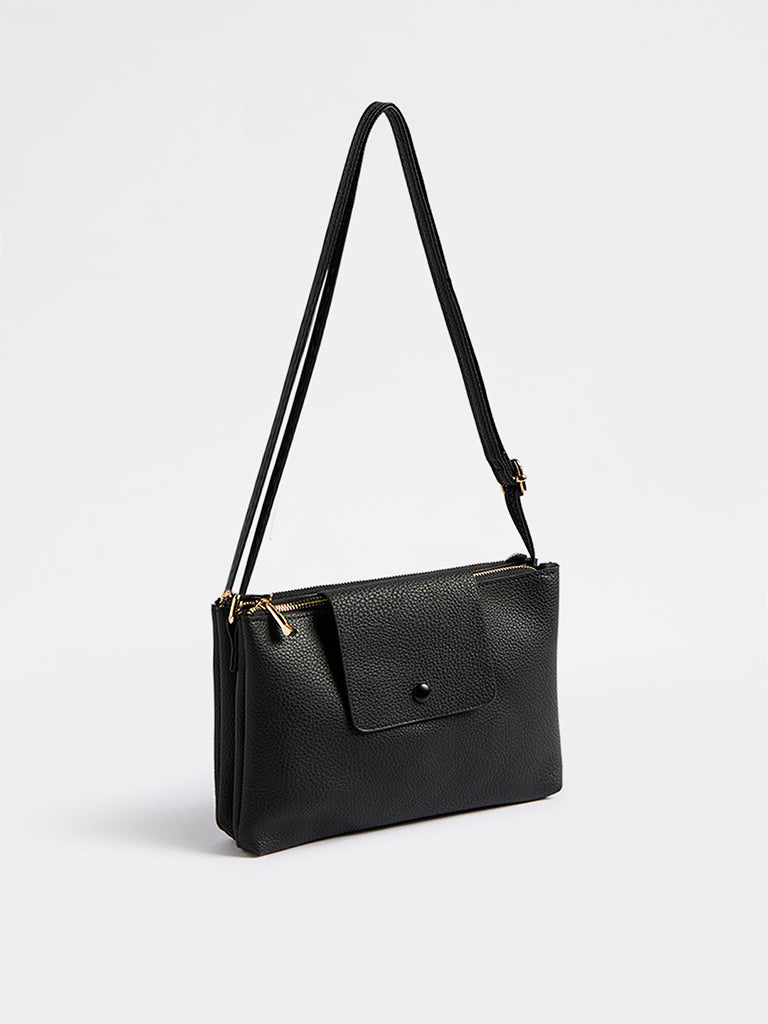Westside Black Textured Sling Bag