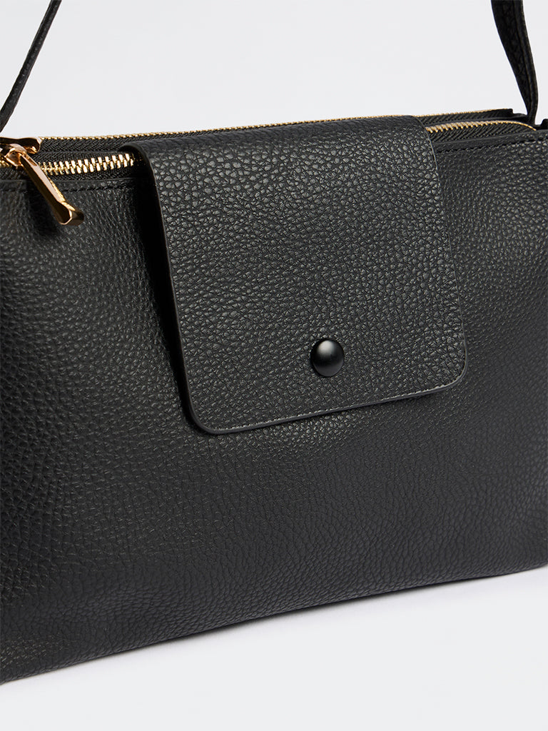 Westside Black Textured Sling Bag