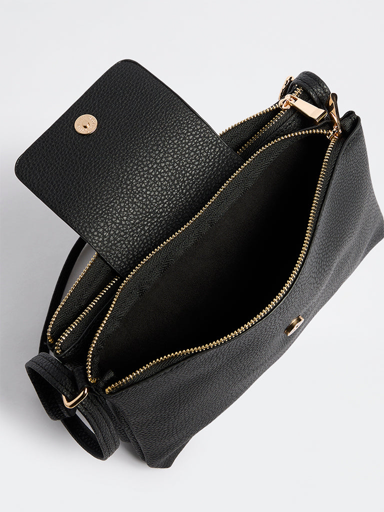 Westside Black Textured Sling Bag