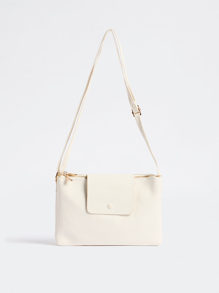 Westside White Textured Sling Bag
