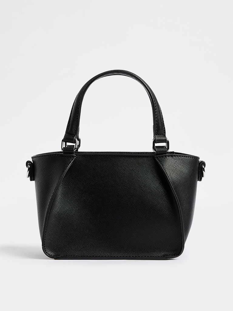 Westside Black Textured Handbag with Sling Handle