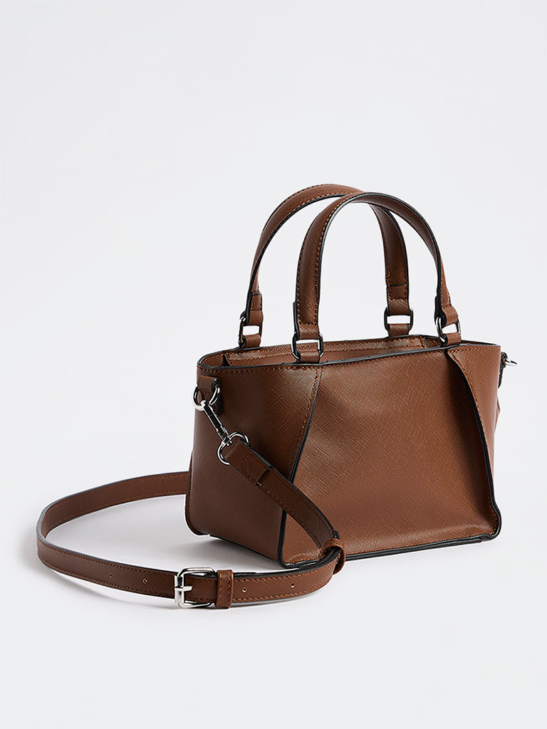Westside Brown Textured Handbag with Sling Handle