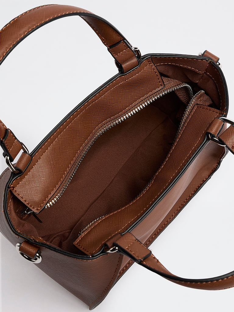 Westside Brown Textured Handbag with Sling Handle