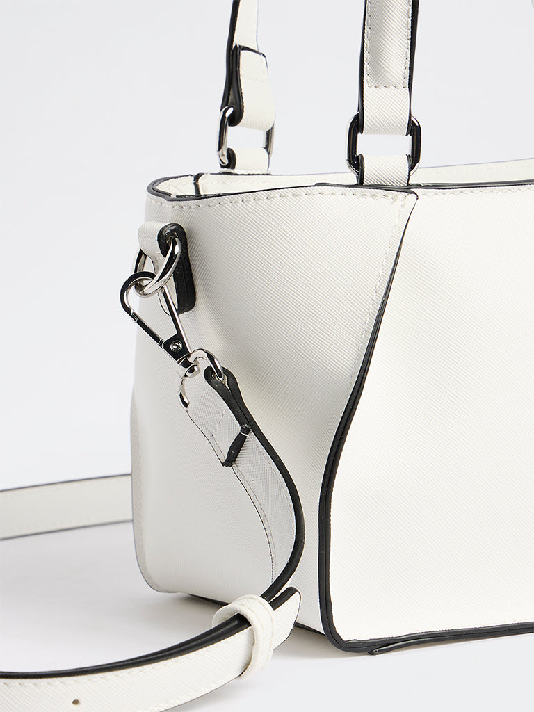 Westside White Textured Handbag with Sling Handle