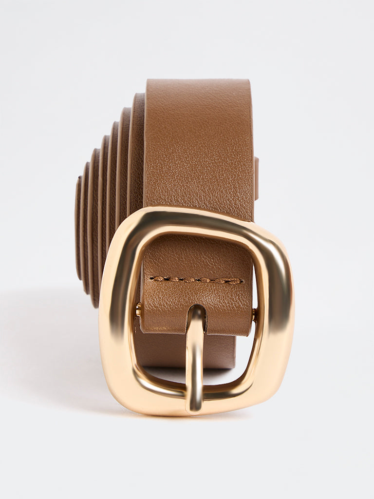 Westside Accessories Brown Square Puff Buckle Belt