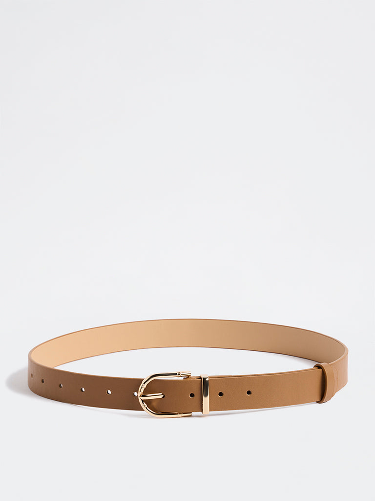 Westside Accessories Light Brown Gold Buckle Belt