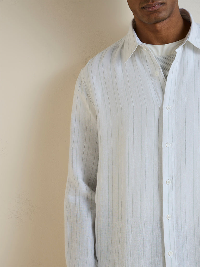 Ascot Off-White Striped Relaxed-Fit Linen Shirt