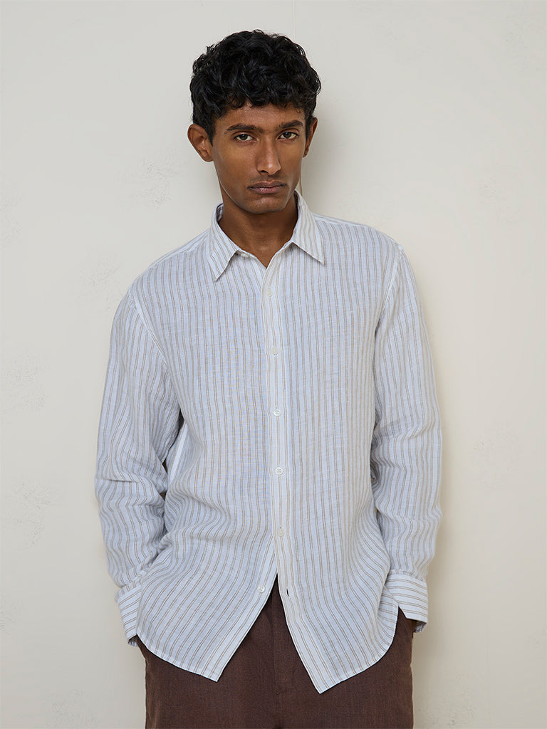 Ascot Off-White Striped Relaxed-Fit Linen Shirt