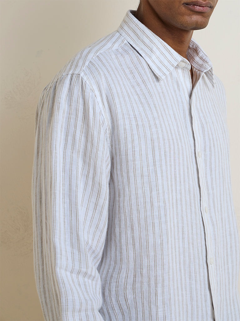 Ascot Off-White Striped Relaxed-Fit Linen Shirt