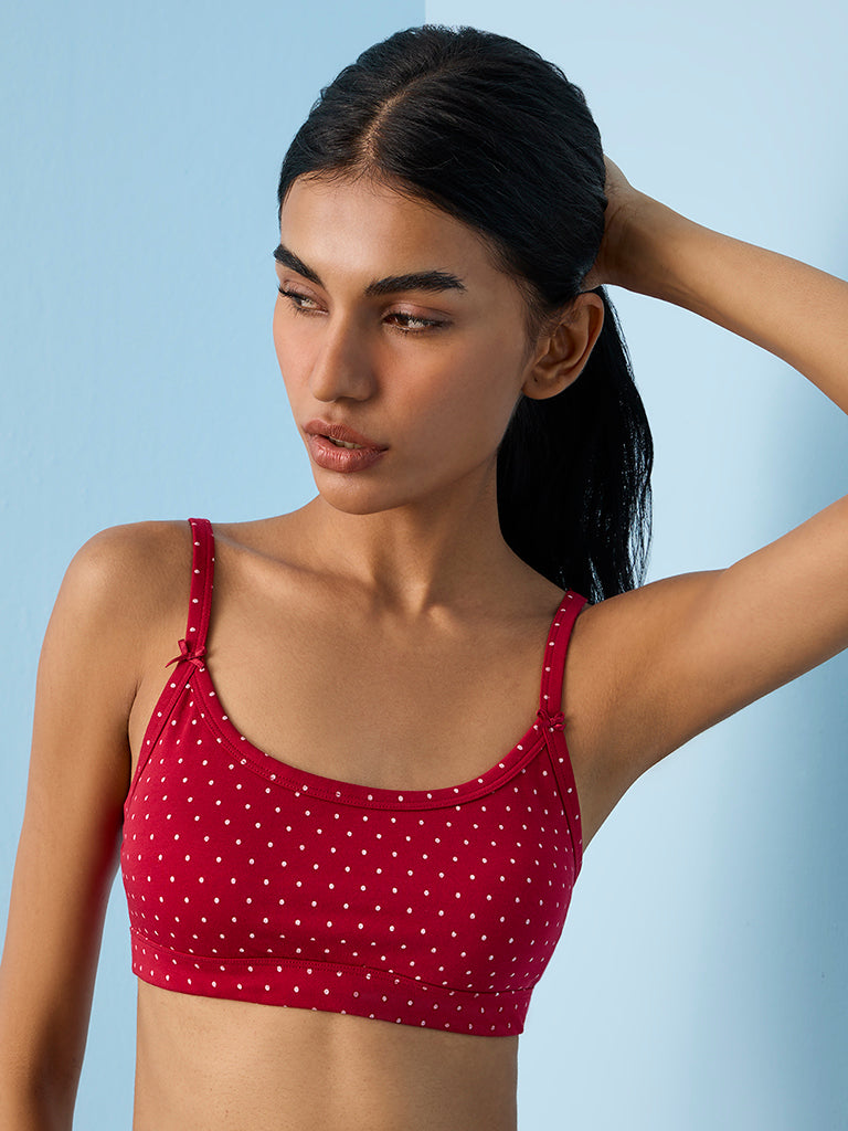 Superstar 2-Pack Polka Dot Printed Cotton-Blend Crop Top Bra