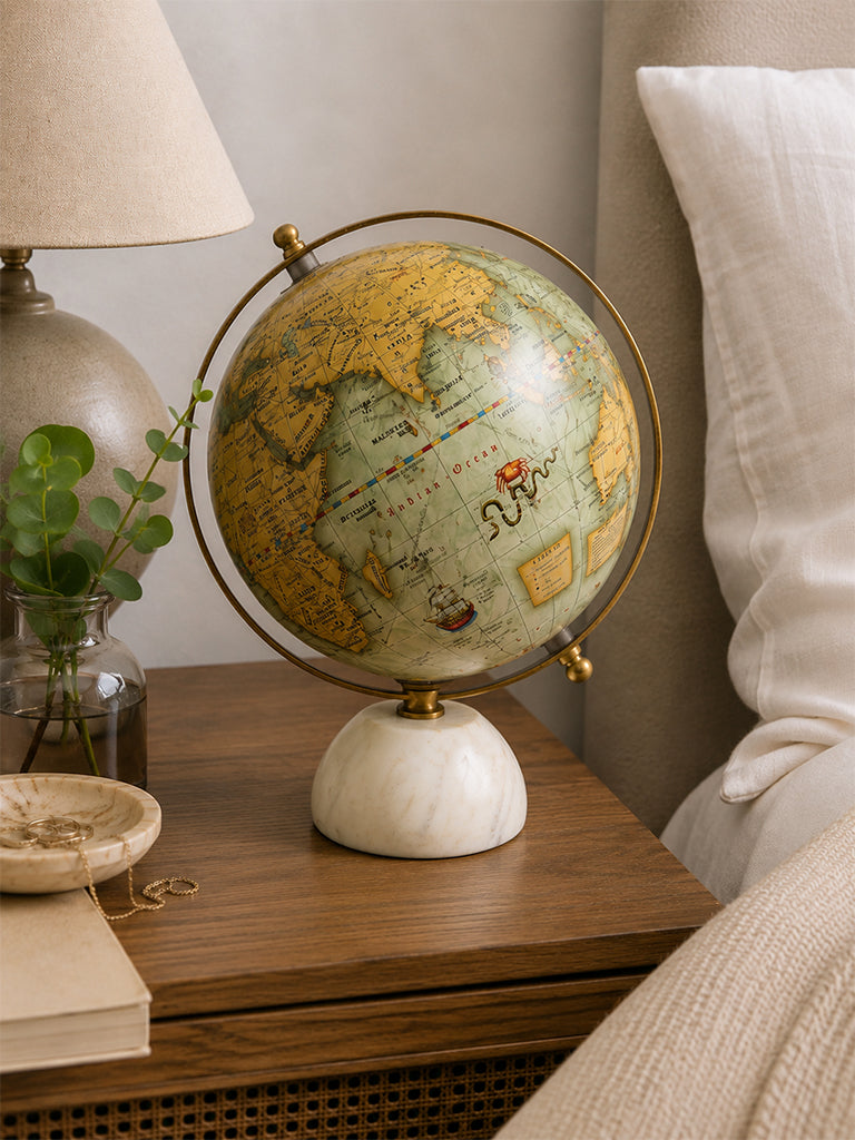 Westside Home Multicolor Antique-Style Globe with White Marble Base