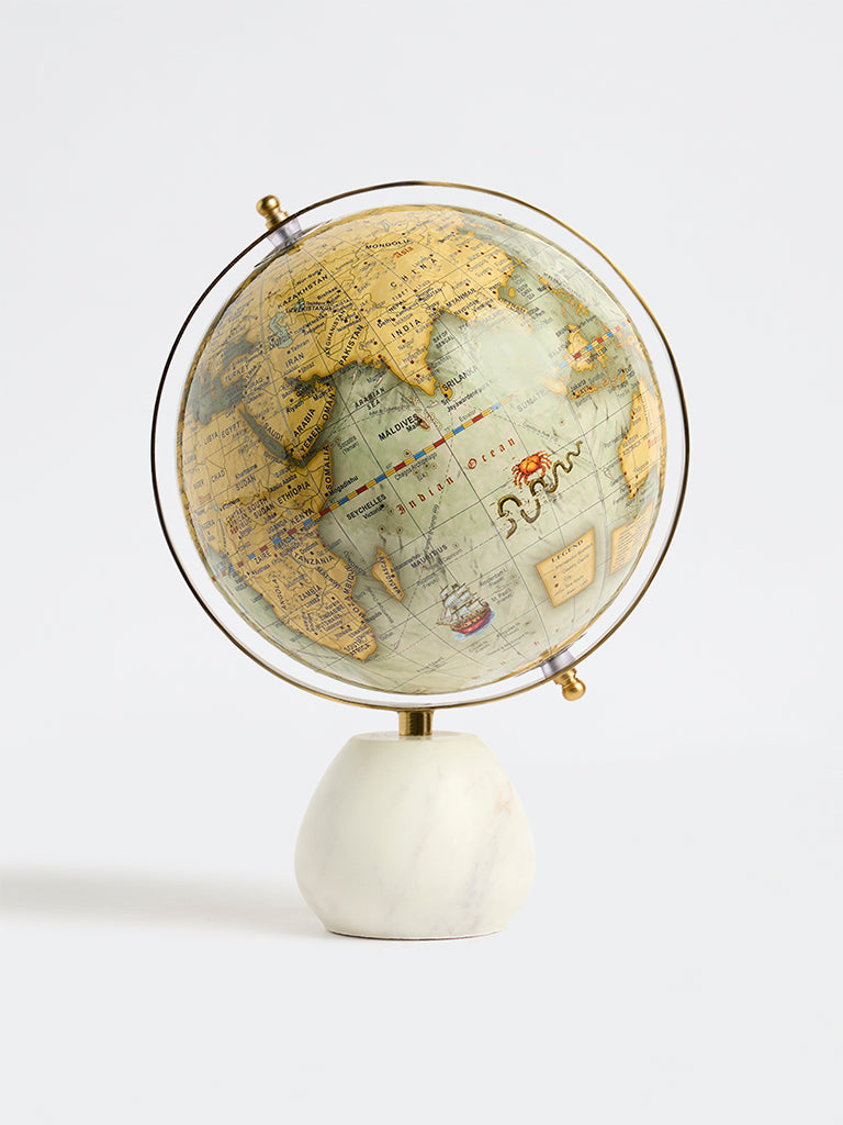 Westside Home Multicolor Antique-Style Globe with White Marble Base