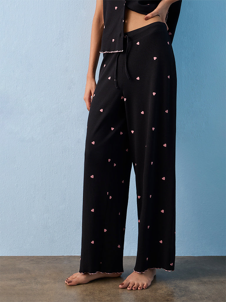 Superstar Black Ribbed-Textured High-Rise Cotton-Blend Pants