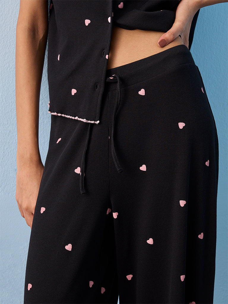 Superstar Black Ribbed-Textured High-Rise Cotton-Blend Pants