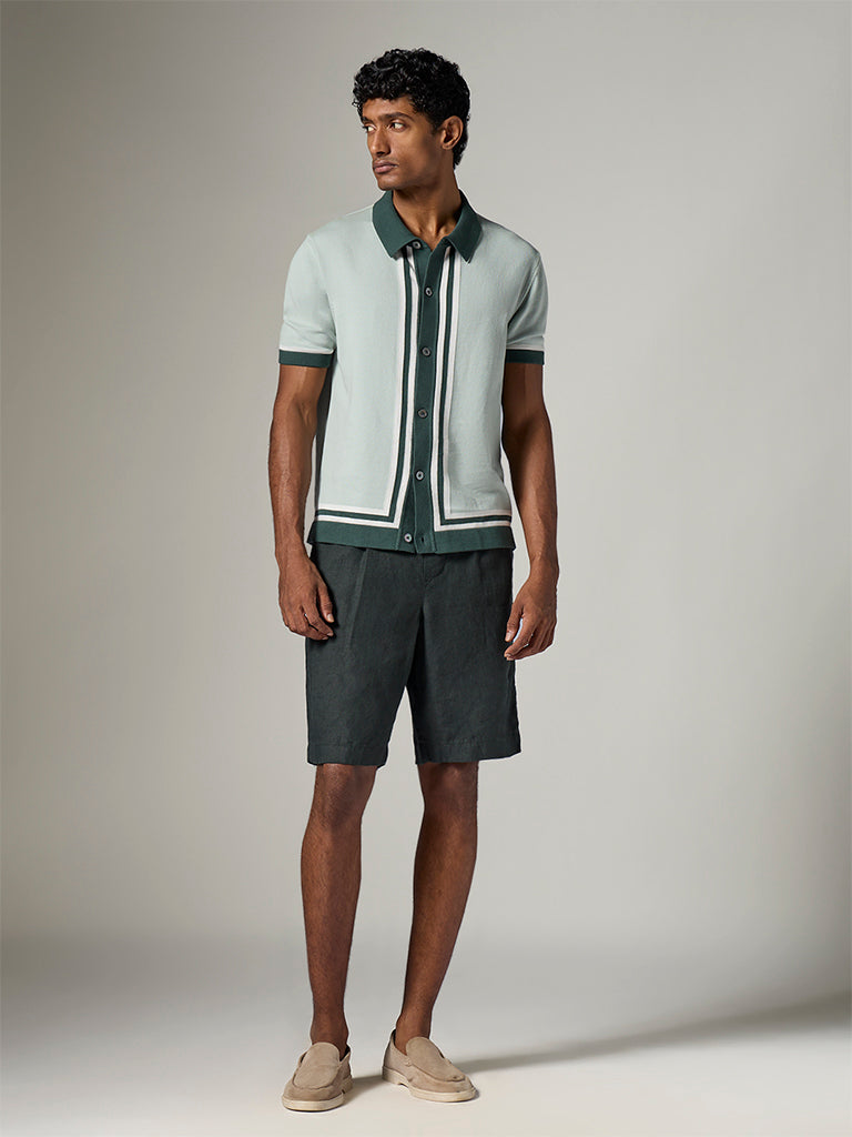 Ascot Dark Green Relaxed-Fit Mid-Rise Linen Shorts