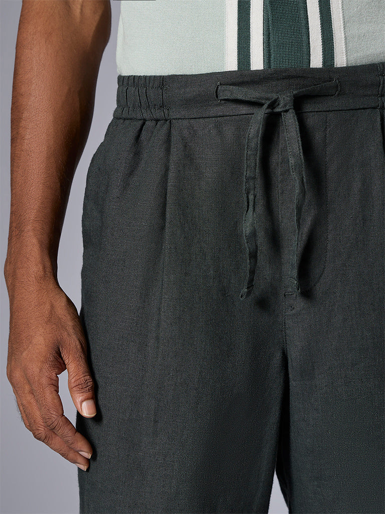 Ascot Dark Green Relaxed-Fit Mid-Rise Linen Shorts