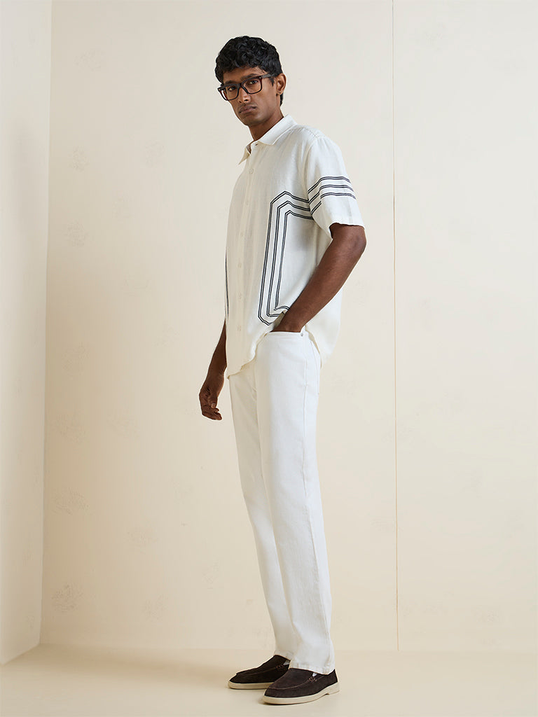 Ascot Off-White Geometric Printed Relaxed-Fit Shirt