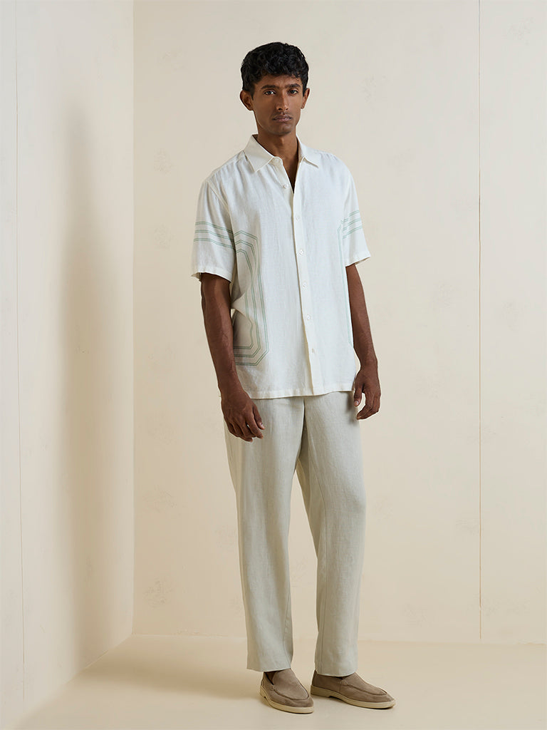Ascot Off-White Geometric Pattern Relaxed-Fit Shirt