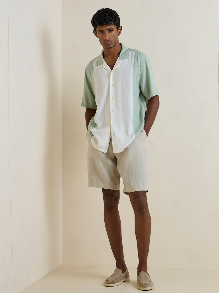 Ascot Multicolour Colour-Blocked Relaxed-Fit Linen Shirt