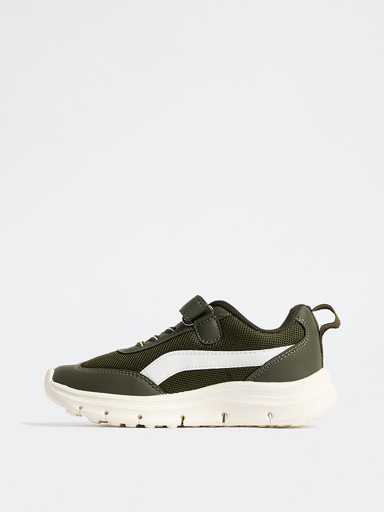 Yellow Olive Mesh Detailed Lace-Up Sneakers