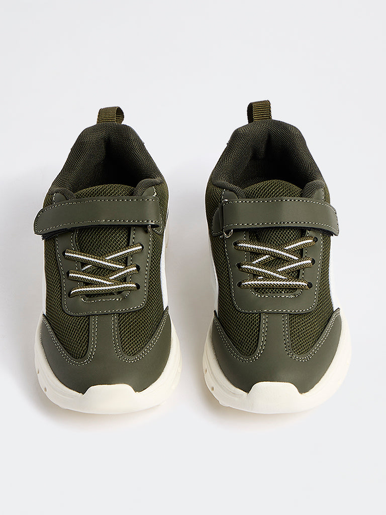 Yellow Olive Mesh Detailed Lace-Up Sneakers