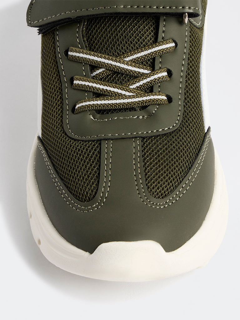 Yellow Olive Mesh Detailed Lace-Up Sneakers