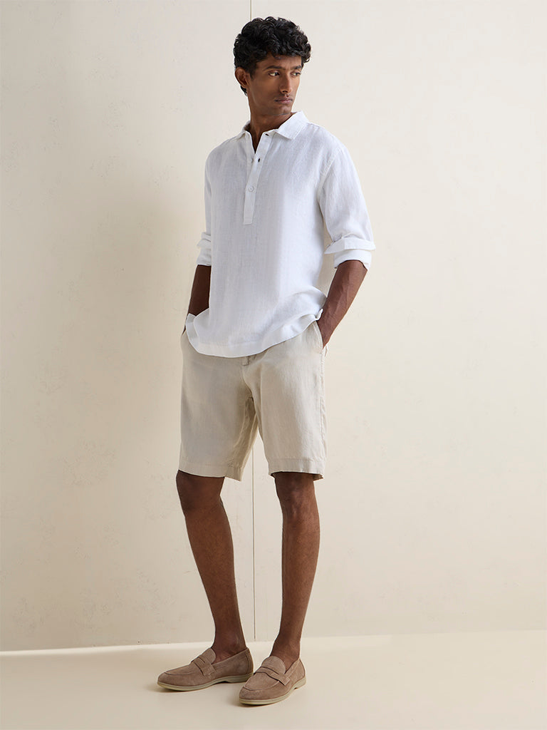 Ascot Off-White Relaxed-Fit Linen Shirt