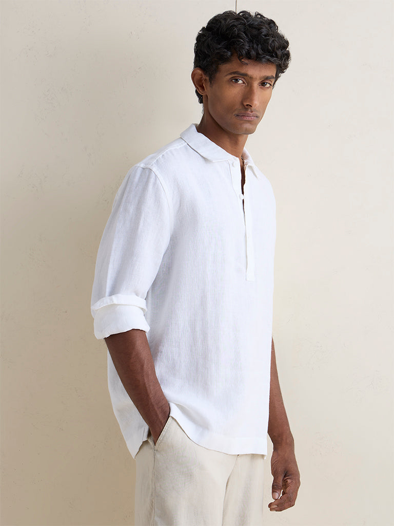 Ascot Off-White Relaxed-Fit Linen Shirt