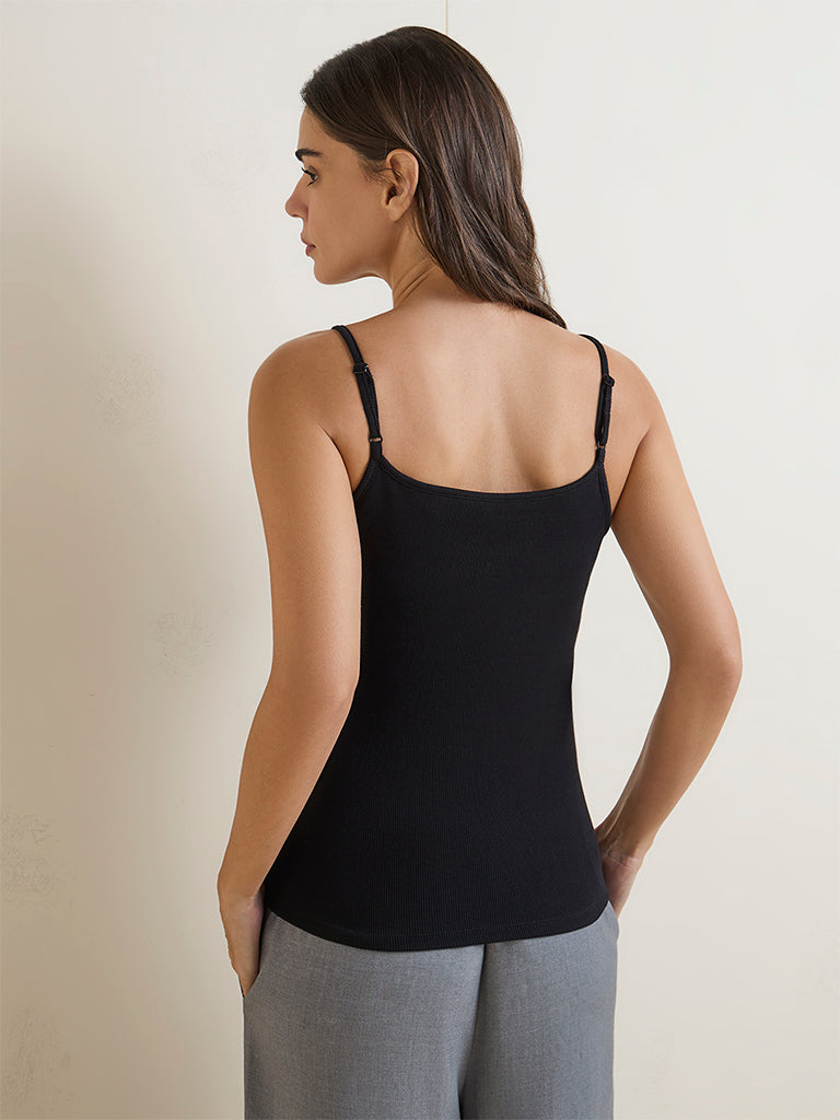 Wunderlove Black Solid Cotton-Blend Camisole