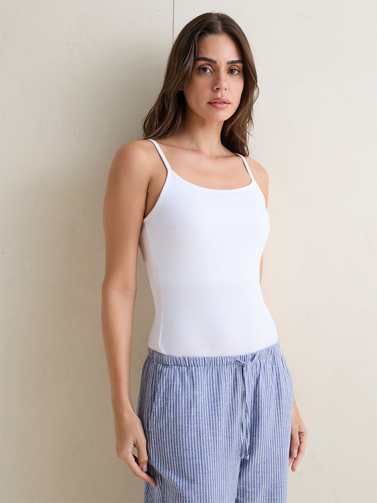 Wunderlove White Ribbed Cotton-Blend Camisole